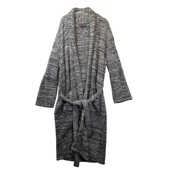 Barefoot Dreams CozyChic Womens Robe Size 2 M Belted Plush Chunky Cozy Chic Gray